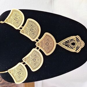 Chicos Gold Tone Egyptian Style Statement Necklace with Extender SOLD